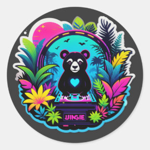 Neon Jungle Panda DJ Ronde Sticker