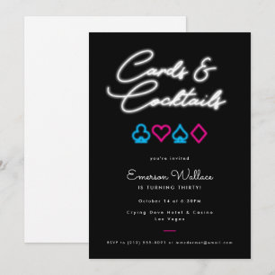 Neon Kaarten & Cocktails Birthday Party Invitation