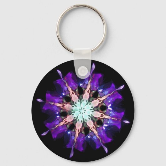 Neon Kaleido-Twist Burst in Purple and Pink Sleutelhanger (Voorkant)