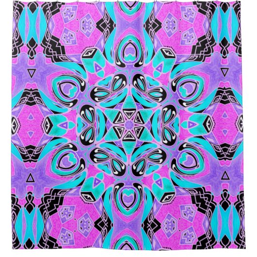 Neon kaleidoscoop , mandala douchegordijn (Voorkant)