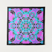 Neon kaleidoscoop , mandala , kaleidoscoop , roze wandkleed (Voorkant (horizontaal))