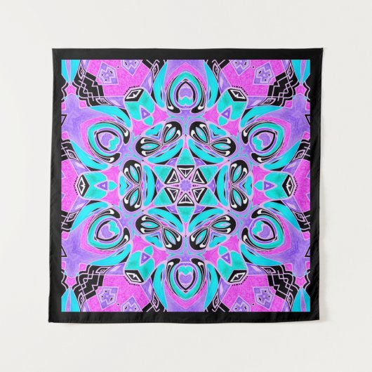 Neon kaleidoscoop , mandala , kaleidoscoop , roze wandkleed (Voorkant)