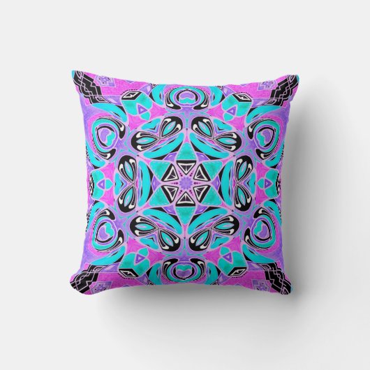 Neon kaleidoscoop , mandala kussen (Voorkant)