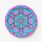 Neon kaleidoscoop , mandala papieren bordje (Voorkant)