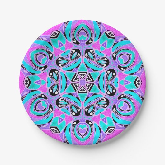 Neon kaleidoscoop , mandala papieren bordje (Voorkant)