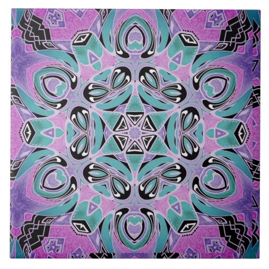 Neon kaleidoscoop , mandala tegeltje (Voorkant)