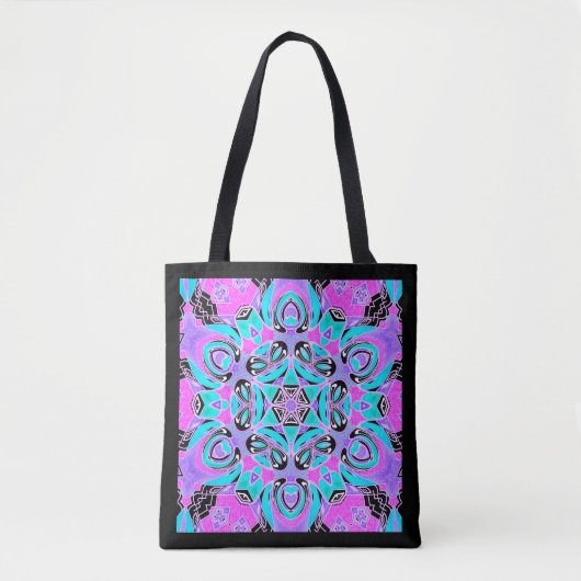 Neon kaleidoscoop , mandala tote bag (Voorkant)