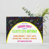 Neon Karaoke Birthday Party Kaart (Staand voorkant)