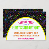 Neon Karaoke Birthday Party Kaart (Voorkant / Achterkant)