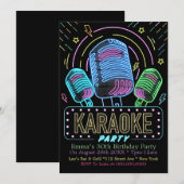 Neon Karaoke Birthday Party Kaart (Voorkant / Achterkant)