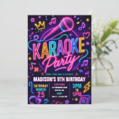 Neon Karaoke Feest Verjaardag Kaart (Staand voorkant)