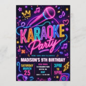 Neon Karaoke Feest Verjaardag Kaart (Voorkant)