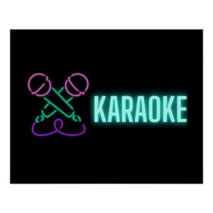 Neon Karaoke Mics en Text Perfect Poster