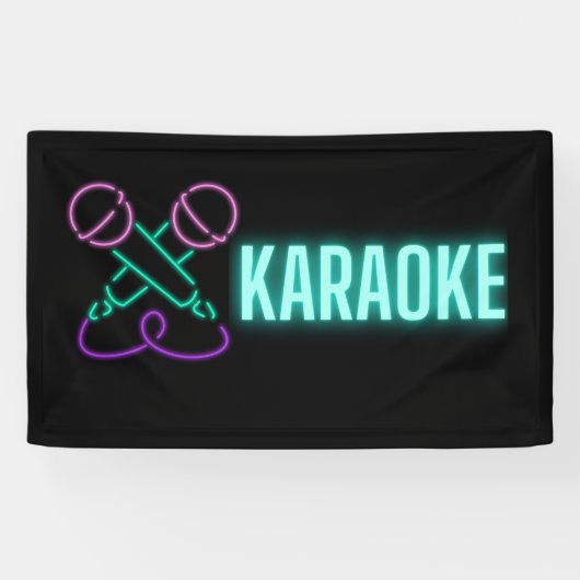Neon Karaoke Mics en Text Spandoek (Horizontaal)