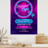 Neon Karaoke Nacht Groot Raam op maat Poster (Keuken)