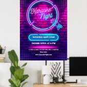 Neon Karaoke Nacht Groot Raam op maat Poster (Thuiskantoor)