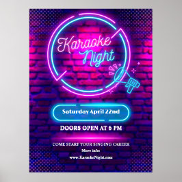 Neon Karaoke Nacht Groot Raam op maat Poster