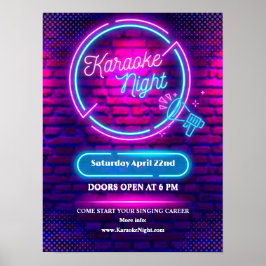 Neon Karaoke Nacht Kleine Maat Aanpassen Poster