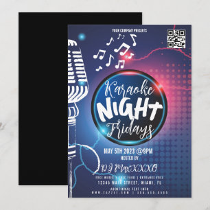 Neon Karaoke Night Event Party Bar Club Flyer B Kaart