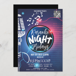 Neon Karaoke Night Event Party Bar Club Flyer B Kaart