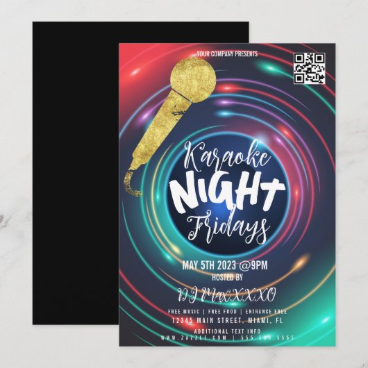 Neon Karaoke Night Event Party Bar Club Flyer Kaart (Voorkant / Achterkant)