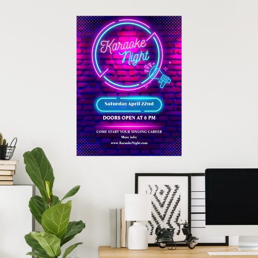 Neon Karaoke Night Medium Size aanpassen Poster (Thuiskantoor)