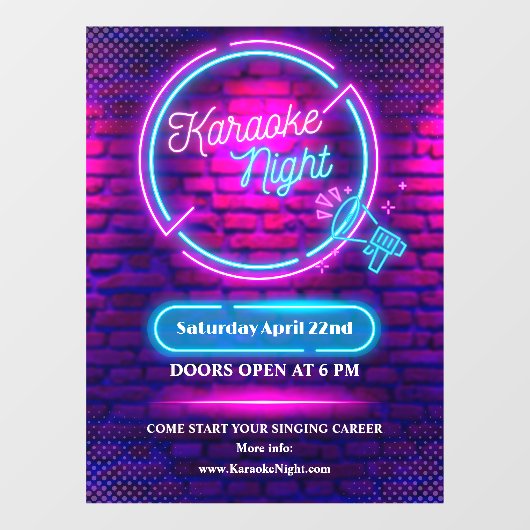 Neon Karaoke Night Medium Size aanpassen Raamsticker (Vel)