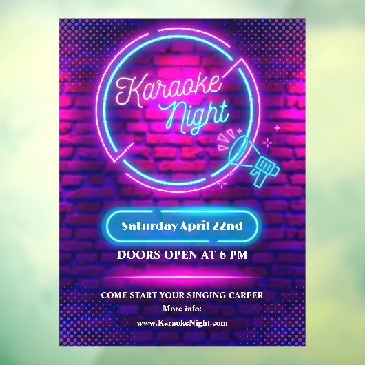 Neon Karaoke Night Medium Size aanpassen Raamsticker (Vel 3)
