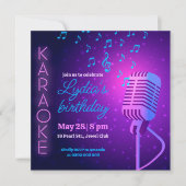 Neon Karaoke Verjaardagsfeest Microfoon Vierkant Kaart (Voorkant)
