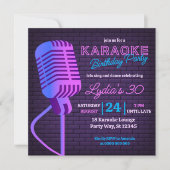 Neon Karaoke Verjaardagsfeest Microfoon Vierkant Kaart (Voorkant)