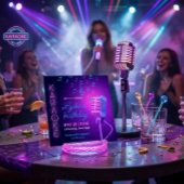 Neon Karaoke Verjaardagsfeest Microfoon Vierkant Kaart
