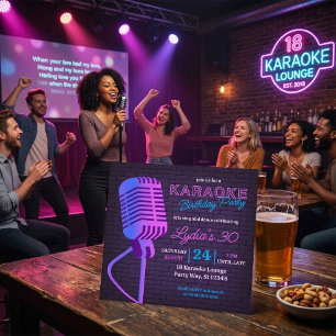 Neon Karaoke Verjaardagsfeest Microfoon Vierkant Kaart