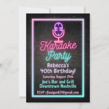 Neon Karaoke Zang Verjaardagsfeest Uitnodiging
