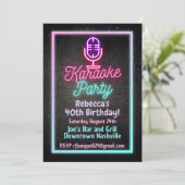 Neon Karaoke Zang Verjaardagsfeest Uitnodiging (Staand voorkant)
