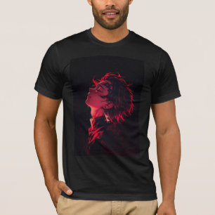 Neon karmozijnrode anime silhouet T-shirt
