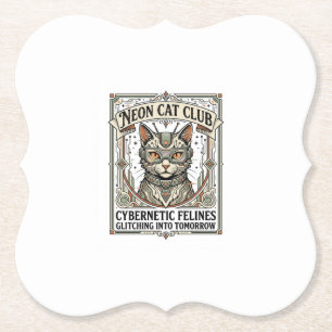 Neon Kat Club Kat Cyberpunk Vintage Vector Kunst S Kartonnen Onderzetters