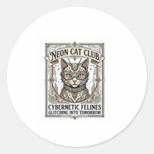 Neon Kat Club Kat Cyberpunk Vintage Vector Kunst S Ronde Sticker