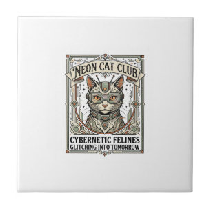 Neon Kat Club Kat Cyberpunk Vintage Vector Kunst S Tegeltje