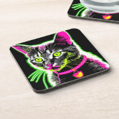 Neon Kat Felien Kunst Bier Onderzetter (Linkerzijde)