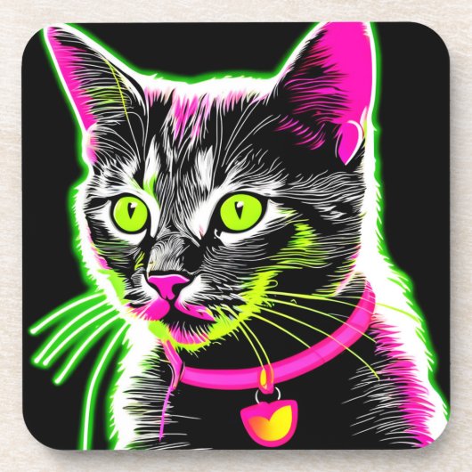 Neon Kat Felien Kunst Bier Onderzetter (Voorkant)