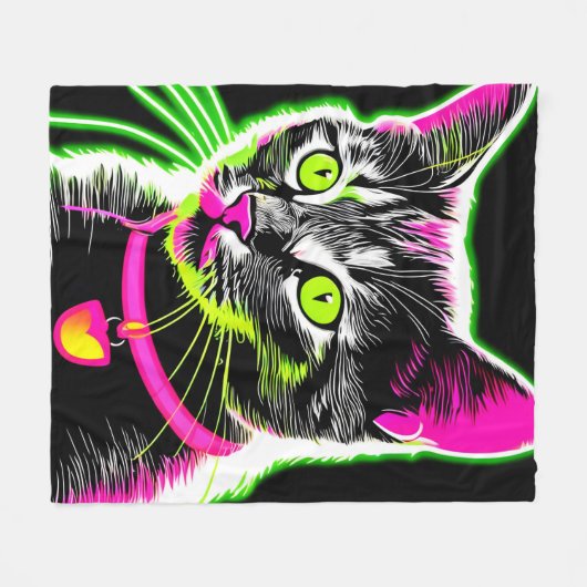 Neon Kat Feline Art Fleece Deken (Voorkant (Horizontaal))