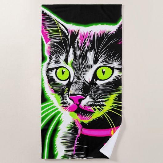 Neon Kat Feline Art Strandlaken (Voorkant)