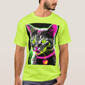 Neon Kat Feline Art T-shirt (Voorkant)