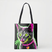 Neon Kat Feline Art Tote Bag (Voorkant)