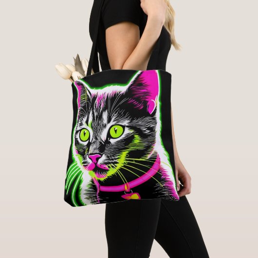 Neon Kat Feline Art Tote Bag (Dichtbij)