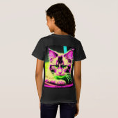 Neon kat feline fiesta tiener meisje verjaardag t-shirt (Achterkant volledig)