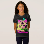 Neon kat feline fiesta tiener meisje verjaardag t-shirt (Voorkant volledig)