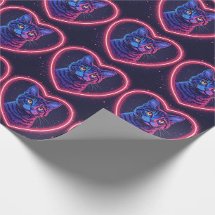 Neon Kat Hart Ontwerp – Mooie Glowende Kattie Lief Cadeaupapier