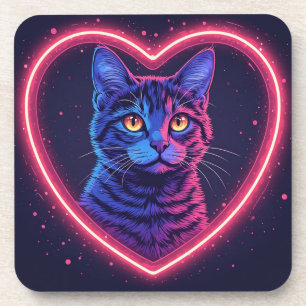Neon Kat Hart Ontwerp – Mooie Glowende Kittie Lief Bier Onderzetter