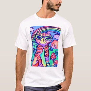 Neon Kat Koel Kunst Schilderij Leuke Vormgeving T-shirt
